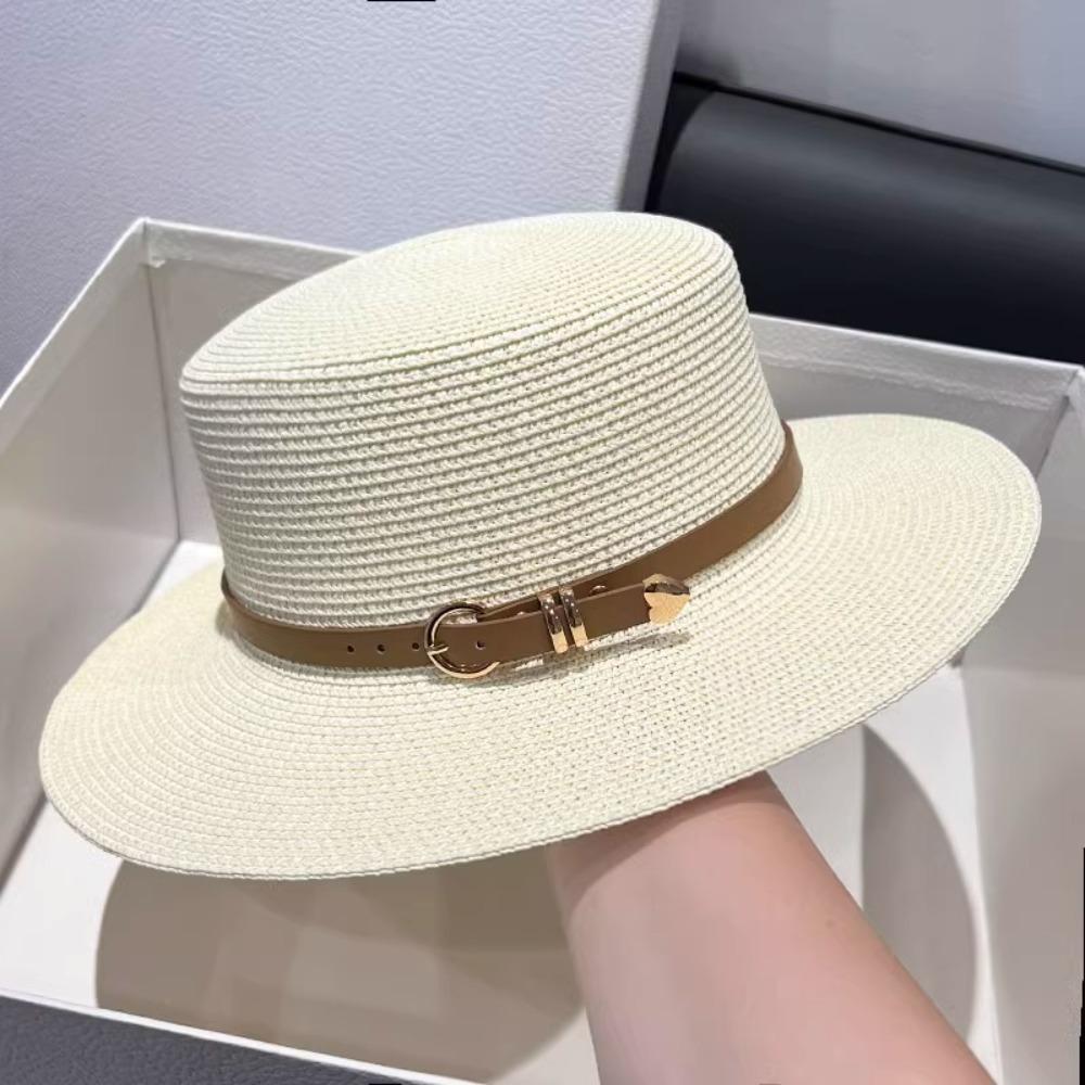 Casual Flat Top Hat Straw Buckle Hat New Visor Cap  Summer