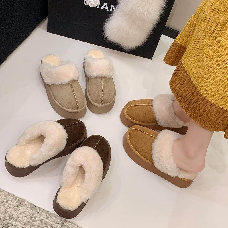 Thick-soled snow boots women's winter velvet outer wear bag head half slippers 2025 new lazy popular Mao Mao cotton shoes
