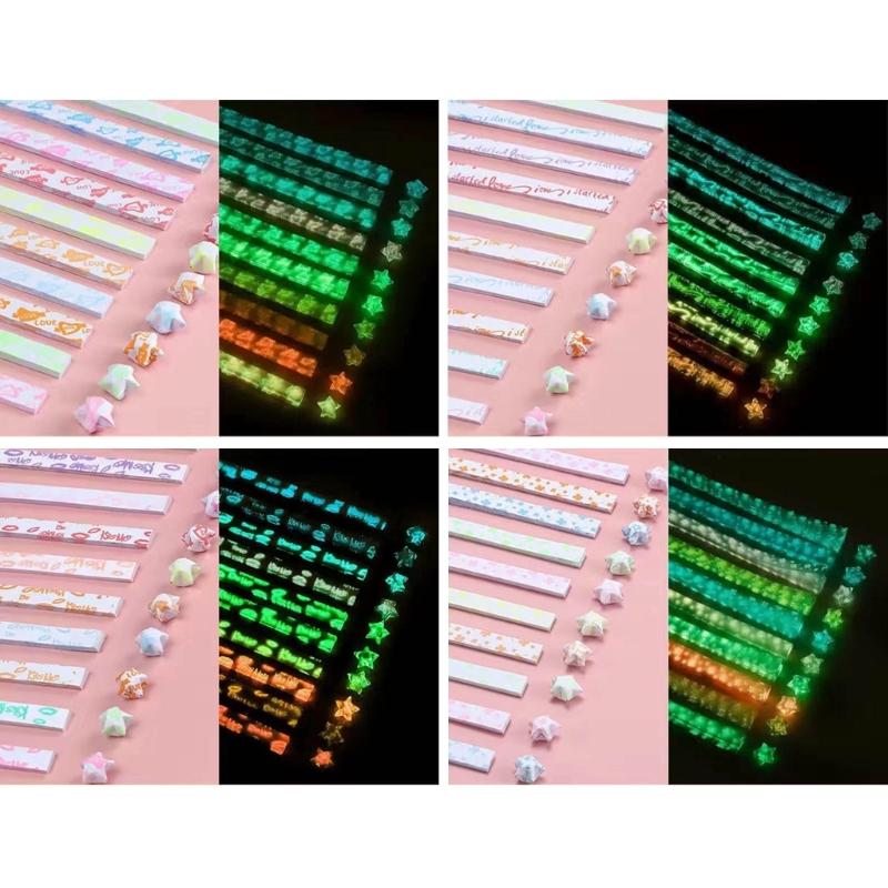 Folding Star Paper Craft Folding Paper Double Sided Glow Star Strips Sheets Set