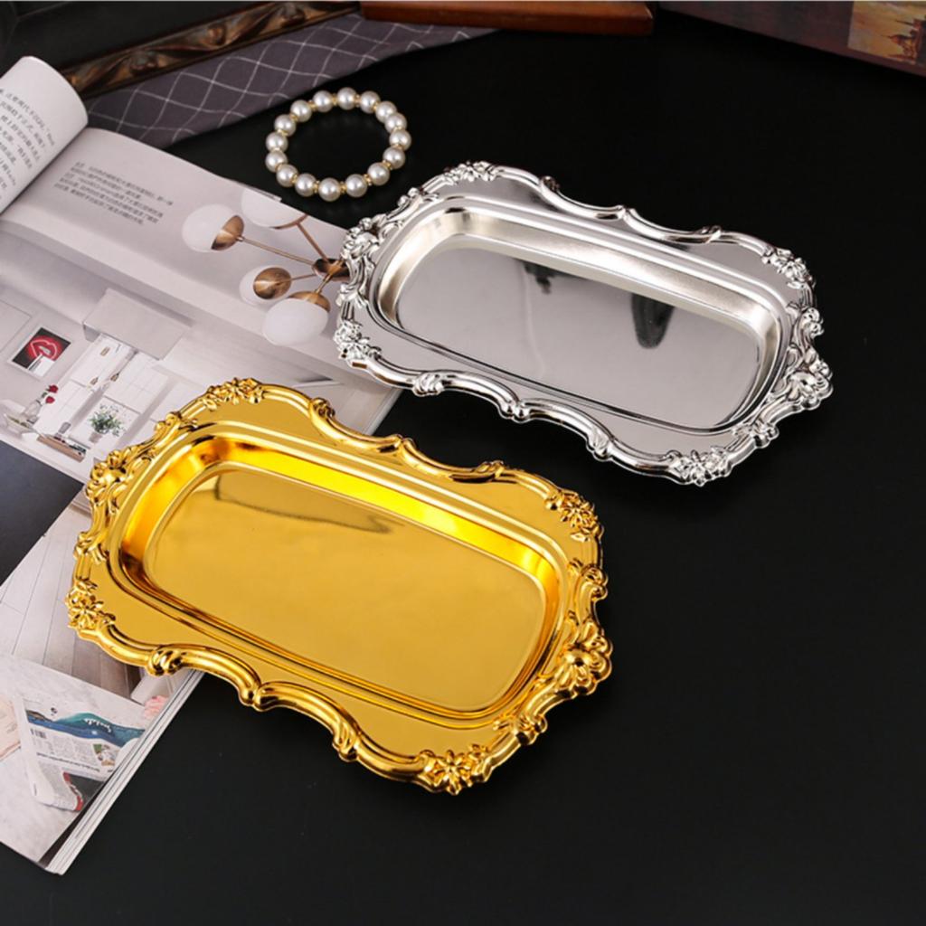 Decorative Tray Embossed Rectangular Serving Tray Household Tableware Shallow Lightweight