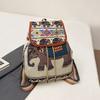 Ethnic Style Embroidery Jacquard Canvas Women's Double Shoulder Bag with Academic Style, Large Capacity, Drawstring Closure and