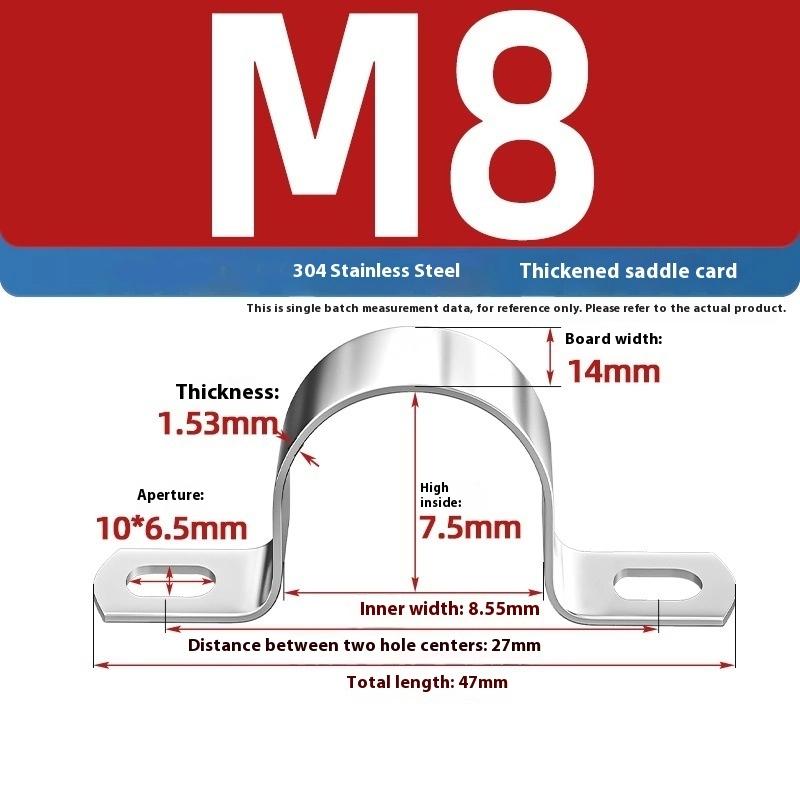 Zesílená U-třmenová sedlová svorka Nerezová ocel Koňský hřbet Drátěné hrdlo Obruč Klipy pro upevnění kabelů Použitelné pro potrubí OD 8-200 mm