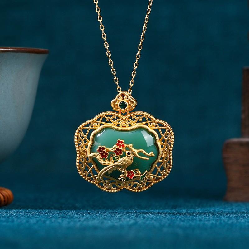 Meier New chinoiserie chinese style enamel imitation jade necklace summer women's classy hot style