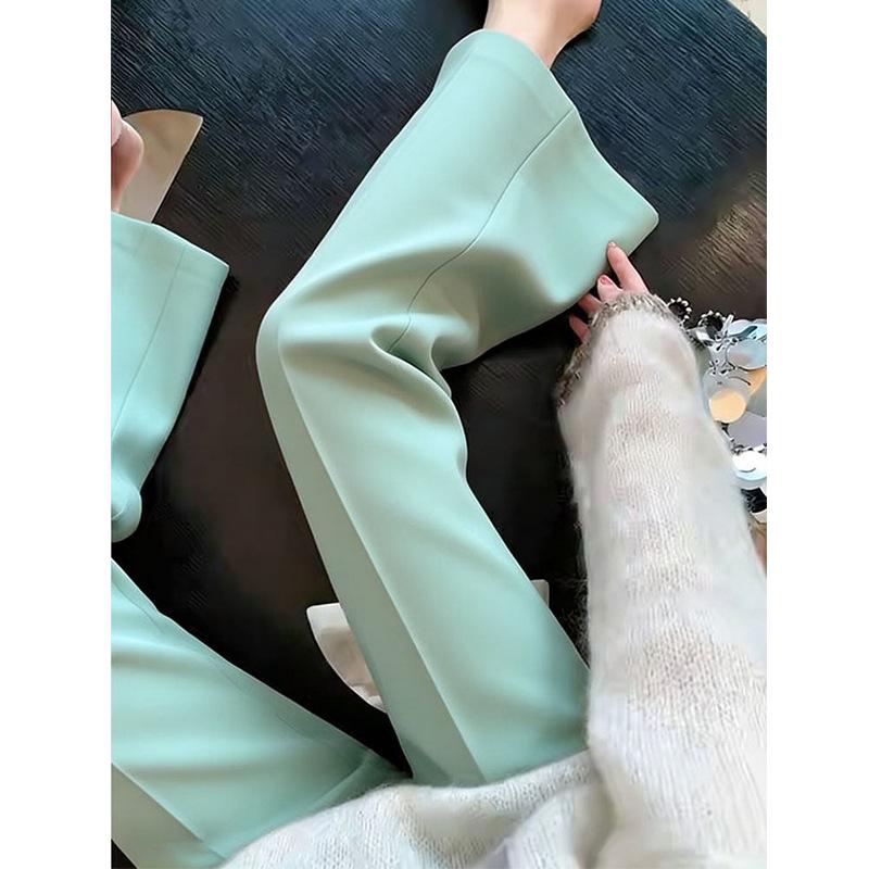 Spring 2026 Petite High-Waist Slimming Micro-Flare Mint Green Pants for Women L