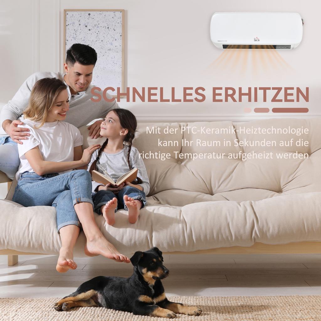 Wall-Mounted Fan Heater 2000W with Remote Control 2 Heat Modes LED Display 12h Timer for Bathroom