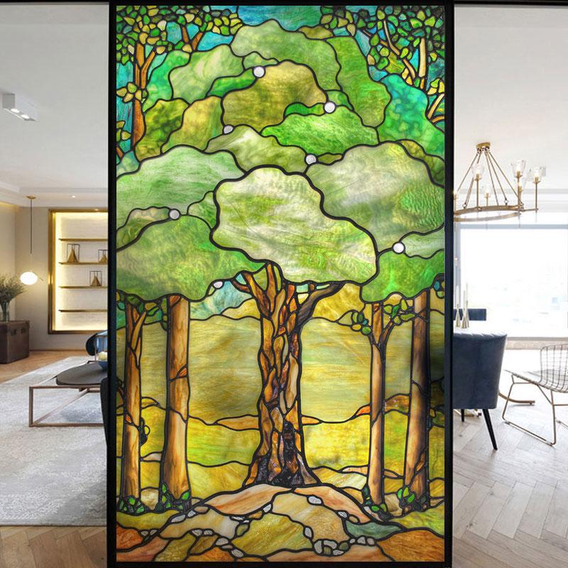 Colorful Stained Frosted Glass Film Modern Art Geometry Pattern Window Stickers Opaque Self-adhesive European Home Decor Privacy