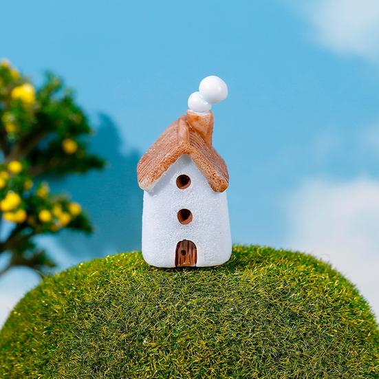 Miniature Resin Houses for Fairy Garden 2Pcs Mini Chimneyed Cottage Figurines, Rural House Building Ornaments DIY Micro Landscape Accessories