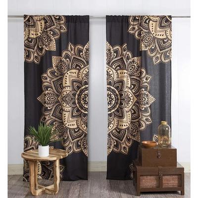 Tenda Hippy Mandala Stampa 3D Nero e Oro 2 Pezzi Spedizione Gratuita Tende Sottili Stanza Decorazione Bohemien Camera da Letto Soggiorno