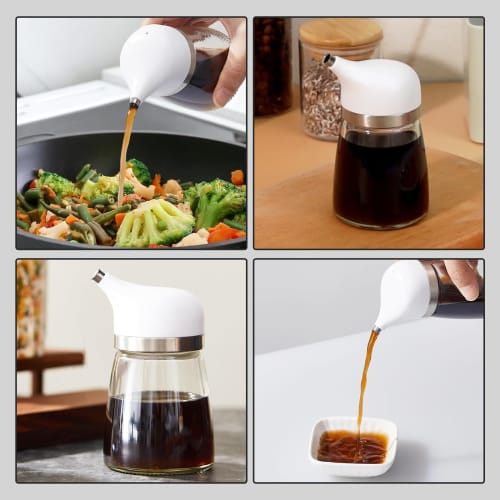 Liroyal Soy Sauce Dispenser, Condiment Container, One-Handed Use, 140ml, Olive Oil, Soy Sauce, Liquid, Drip-Resistant Storage Container, Washable Glas