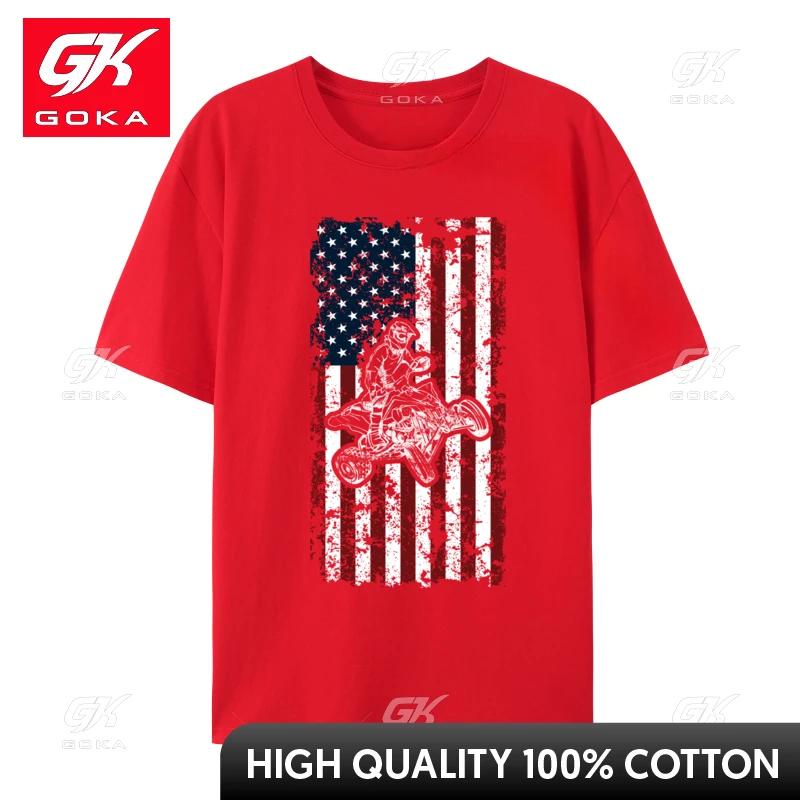Cool Atv Four Wheeler Quad Bike Usa Flag Printing Premium Unisex Tops Shirts Printed Fall Tshirts Normal Clothing Shirt Prevalent S