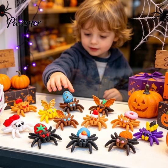 Collectible Spider Toys Halloween Figurine, 3D Printed Articulated Joint with Glow Spooky Home Decorations in Dark Eggs, Decor for Party, Sensory