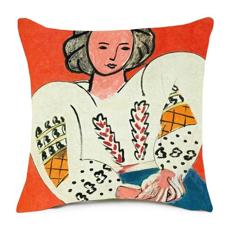 Henri Matisse Printed Cushion Cover Portrait Oil Art Painting Decorative Pillowcase Home Decor Polyester Cotton Linen 45X45cm