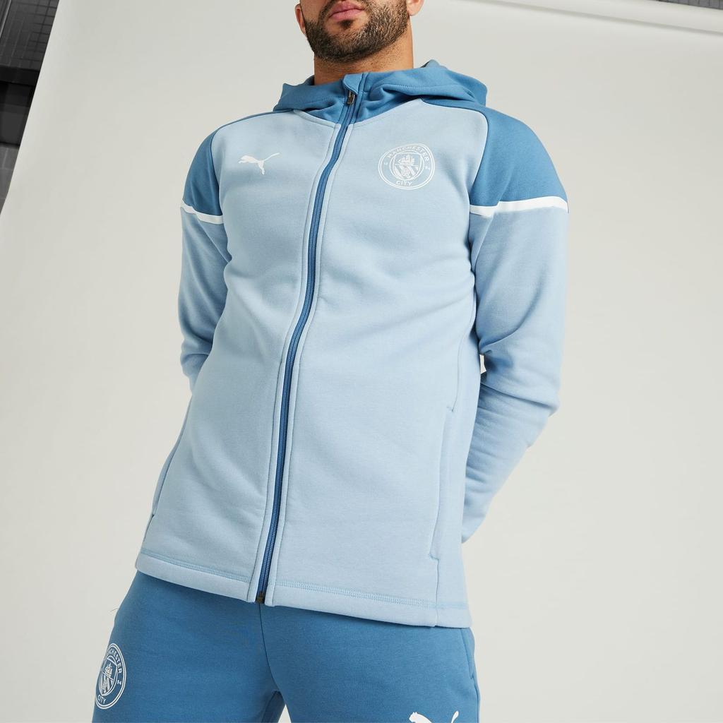 Puma Manchester City Football Casuals Hooded Jacket Color Block Logo Design Casual Long Sleeve Jacket Men jackets Blue 772904-20
