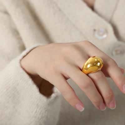 Chunky Stainless Steel Rings For Women 18k Gold Plated Waterproof No Tarnish Geometric Glossy Simple Women's Ring Jewelry