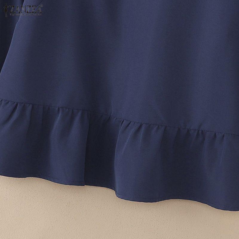 ZANZEA Damen Lässige Stehkragen Patchwork 3/4 Ärmel Retro Bluse