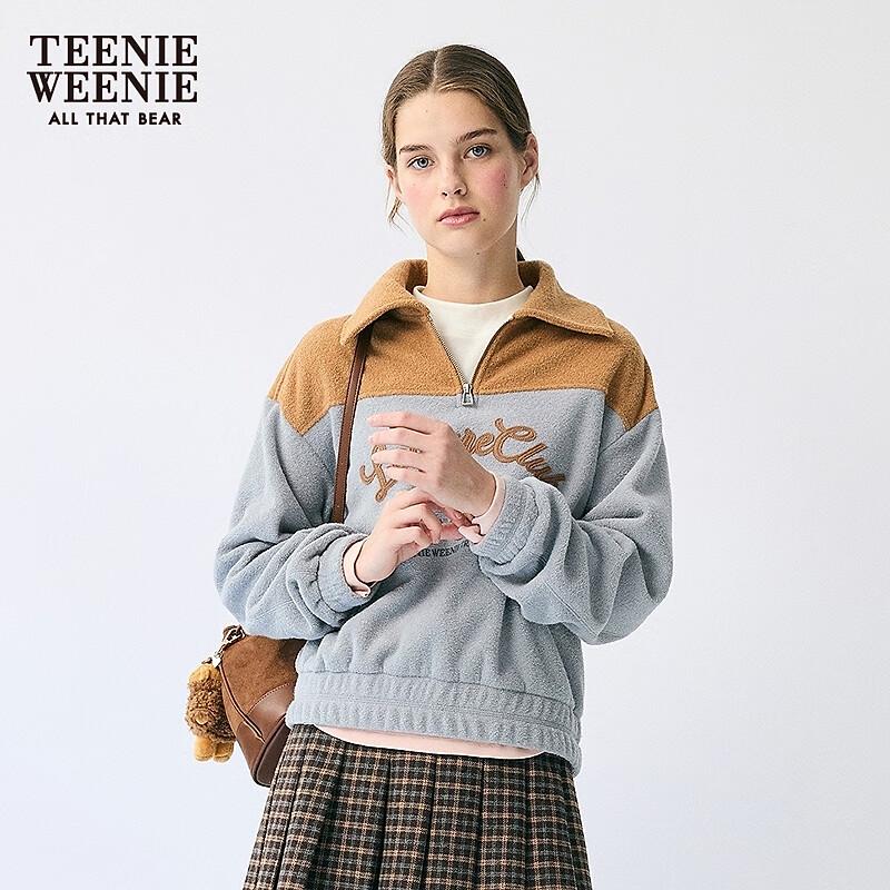 Teenie Weenie Women's Bear Spliced Half-Zip Polo Sweatshirt