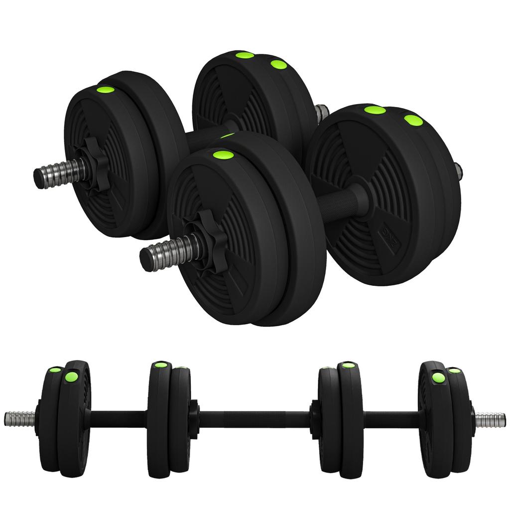 Adjustable Dumbbell Set, 15 Kg, 4-in-1, Connecting Bars, Non-Slip Handles, Black