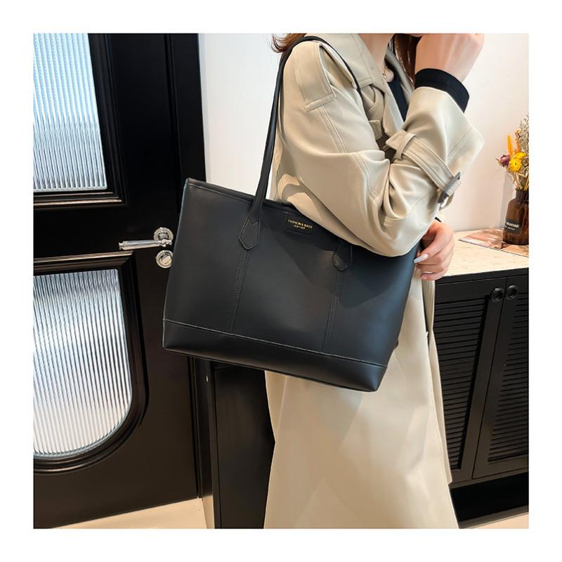 Minimalist Faux Leather Tote Bag for Women, Large Capacity Bucket Shoulder Handbag, Soft Texture Commuter Purse