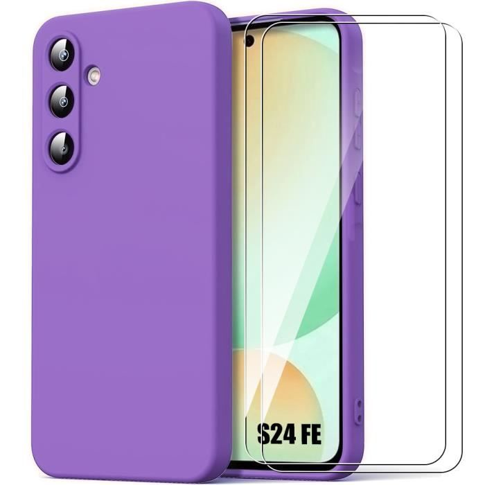 Coque + 2 Verres Trempés Silicone pour Samsung Galaxy S24 FE (pas pour S24) - Protection Slim Antichoc Anti-Rayures - Violet