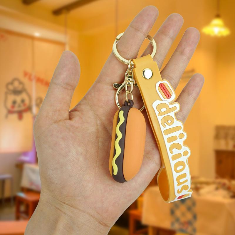 Cute Cartoon Hamburger & Fries Pizza Couple Keychain - Creative Bag Charm Gift