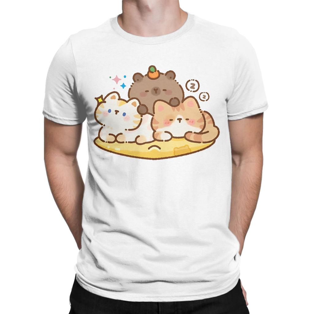 Fun Capybara Cute Animal T-Shirt Male  Streetwear Pure Cotton T-Shirts Beach Breathable Hipster Tees Wholesale Oversized Clothes
