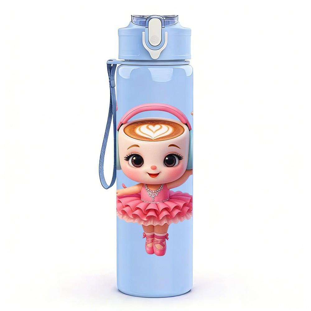 1PC Cute Doll Girl Character Pattern 750ml Color Plastic Sports Water Bottle Leakproof Flip Straw Lid Suitable for Sports Office Home Use