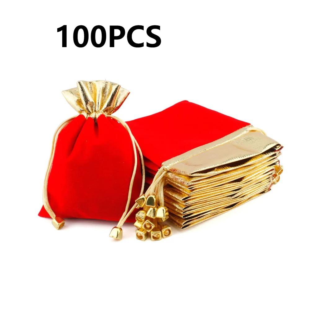 10/50/100PCS Exquisite and Elegant Red Velvet Bag Gift Drawstring Pocket Bag Wedding Candy Jewlery Bag Christmas Gift Bags