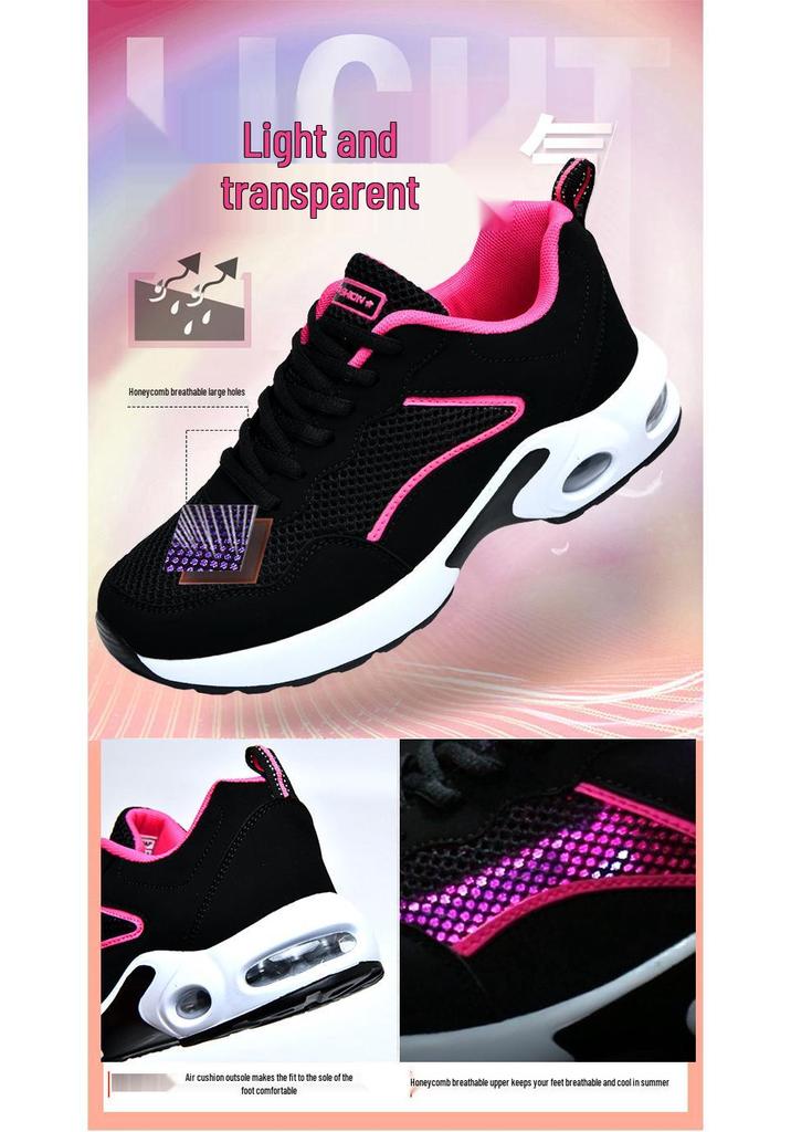 Women's Thick Sole Air Cushion Flyknit Sneakers - Breathable Mesh Low-Top Sports Casual Shoes