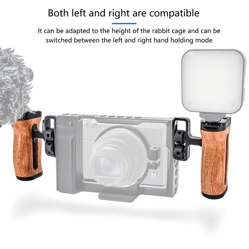 Ergonomic Wood Handgrip Cold Shoe Extension Handle for Camera Stabilization and Fill Light Accessory Mounting