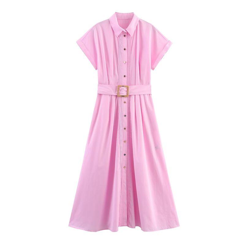 

Kaslead New Women clothes Western Style With Belt Poplin Midi Dress 8441255 Picture Color L