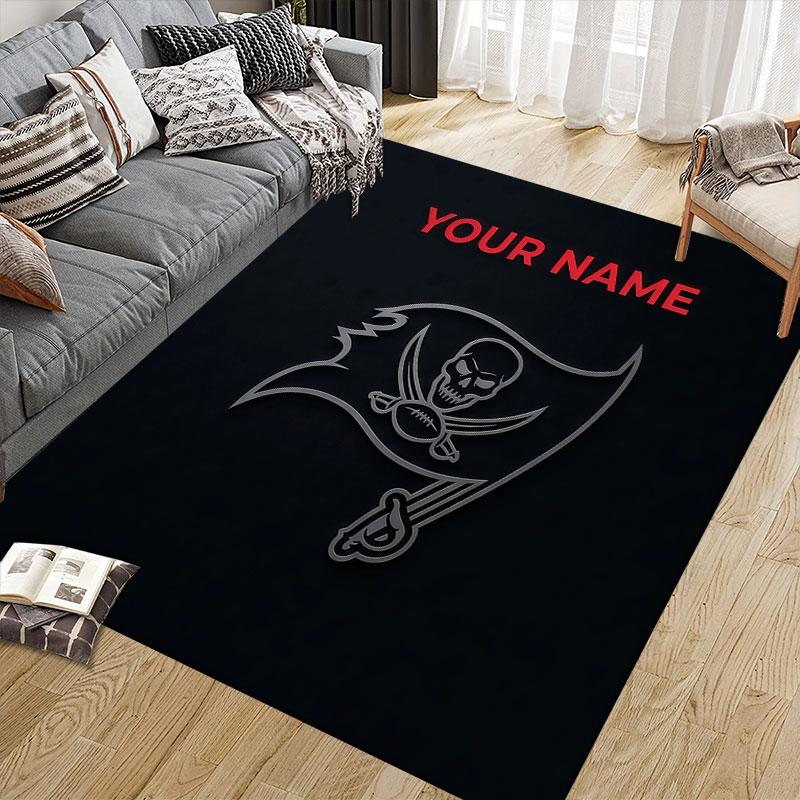 Custom Name,Tampa Bay Buccaneers Home Sofa Decoration for Living Room & Bedroom, Non‑Slip Play Flannel Floor Mat for Game Room