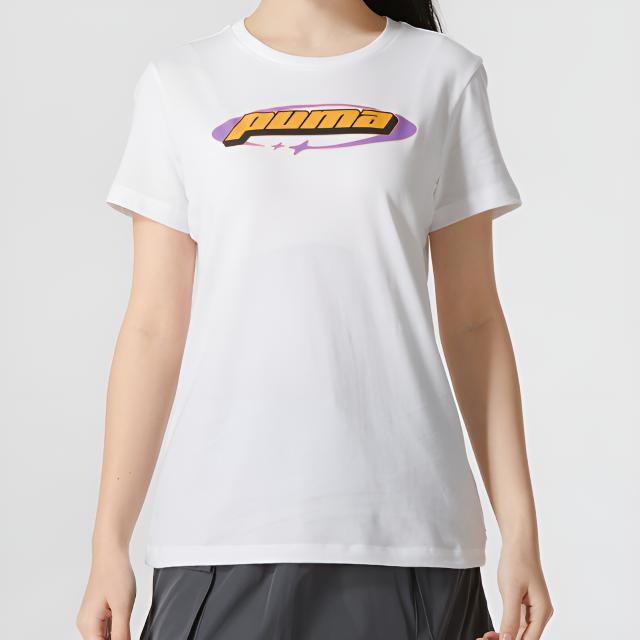 Puma T-shirt z nadrukiem literowym, z krótkim rękawem, damski top, biały 630565-02
