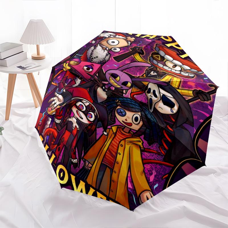 Pomni Halloween Characters Automatic Umbrella - Suitable Travel Outdoor Portable Umbrella Birthday Gift Daily Essentials