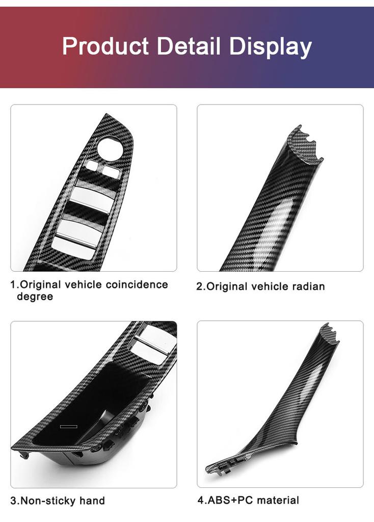 Suitable for Carbon Fiber Inner Handle F10 F11 F18 5Series Armrest Pull Trim Cover 7 Pcs Set 51417225875 51417261933 51417225879