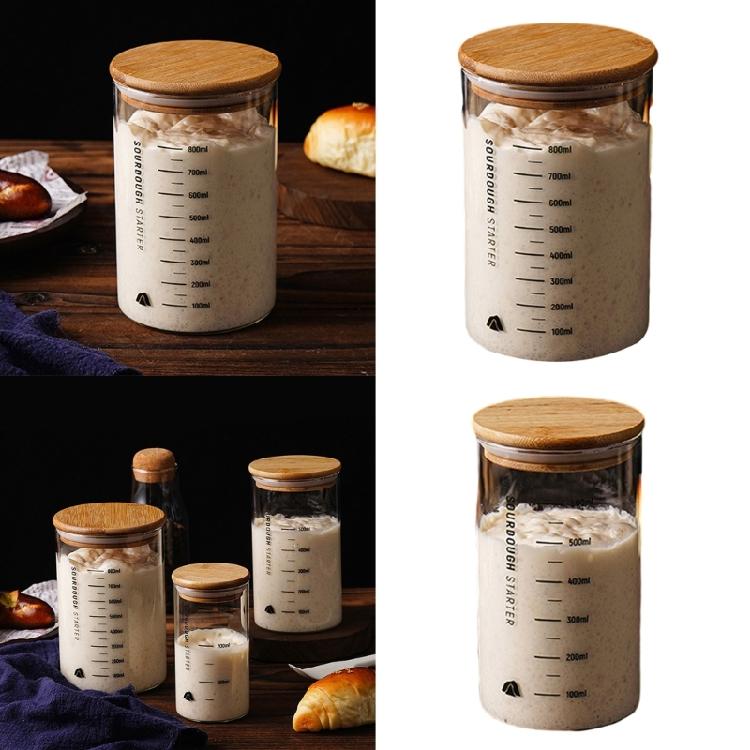 Słoik do fermentacji zakwasu z drewnianą pokrywką Przezroczysty szklany pojemnik na starter zakwasu Szczelny słoik na ciasto Akcesoria do pieczenia