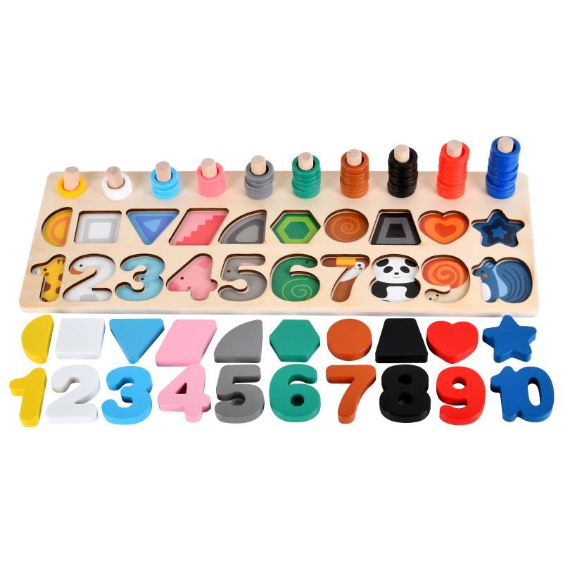 Circle Wooden Rainbow Number Board Toy For Toddler Shape Play Recognition