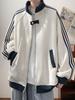Men's Autumn Striped Patchwork Hoodie Jacket - Trendy, Loose Fit Baseball Style