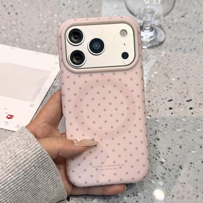 Fashion Pink Circular Polka Dots Magnetic Phone Case For iPhone 17 Pro Max 16 15 14 13 Shockproof IMD Back Cover For Magsafe
