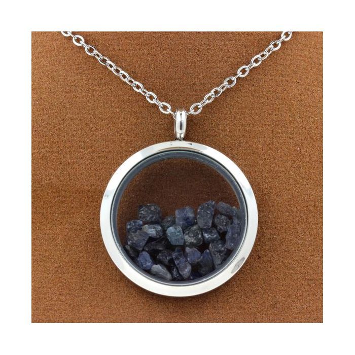 Stones and Minerals. Raw Sapphire Necklace. 30 Mm Medallion Model. Color Silver.
