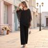 Women’s Chiffon Two Piece Set Wide Leg Pants and Layered Top Loose Fit Off Shoulder Outfit for Casual or Formal Wear