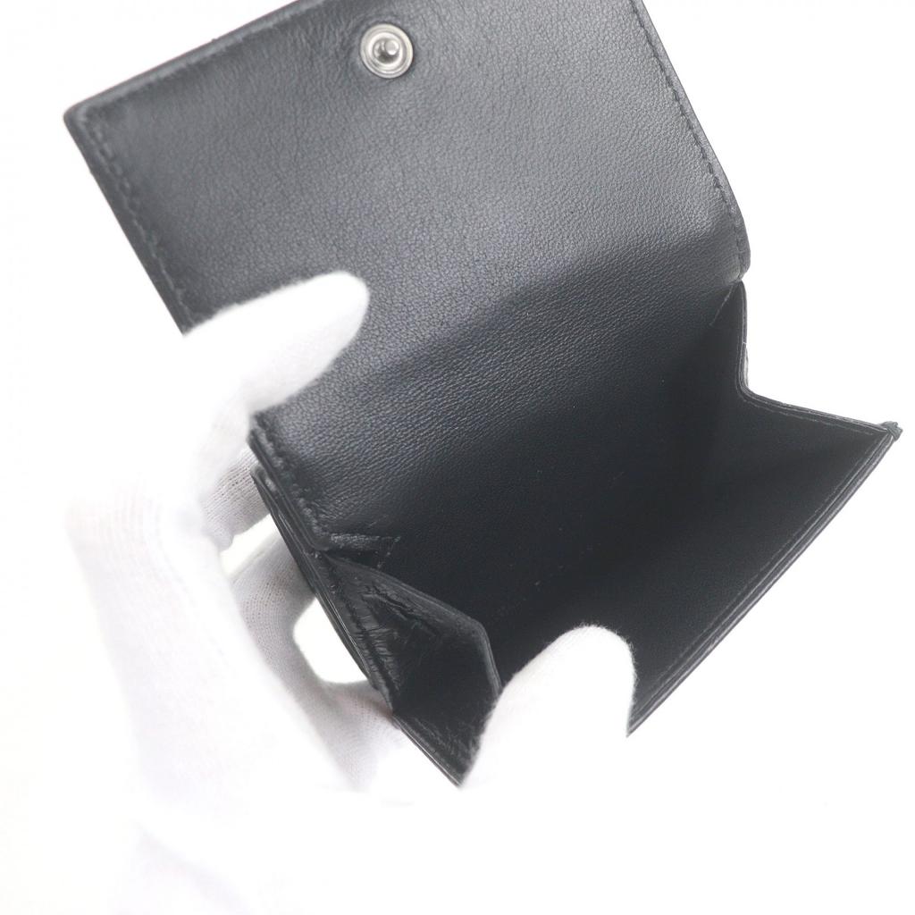Excellent BALENCIAGA Tri-fold wallet Crush B logo Metal black leather Used