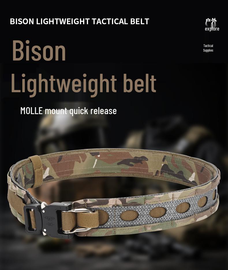 Bison Lightweight Double Layer Tactical Belt with Quick Release Metal Buckle