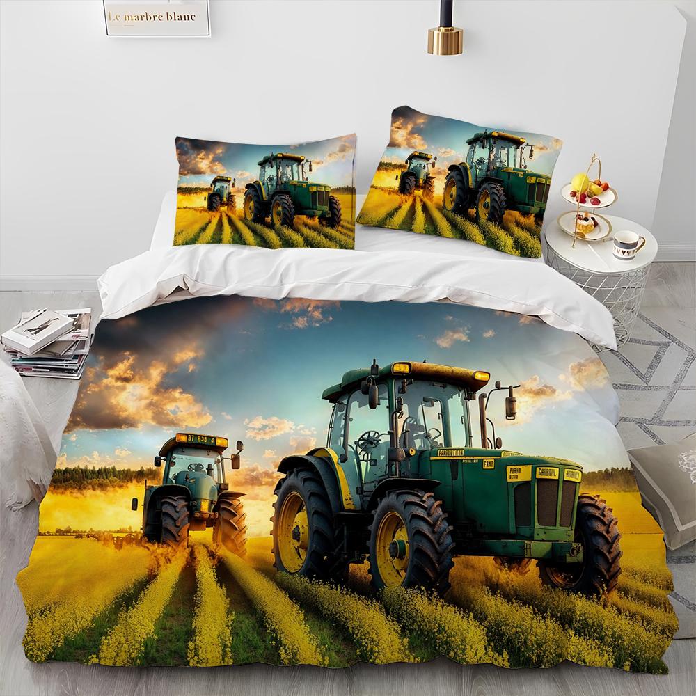 Set Biancheria da Letto Trapunta Serie Trattori Camion Auto 3D Copripiumino Set Letto Coperta Trapunta Federa Matrimoniale Regina Letto Bambini 3D