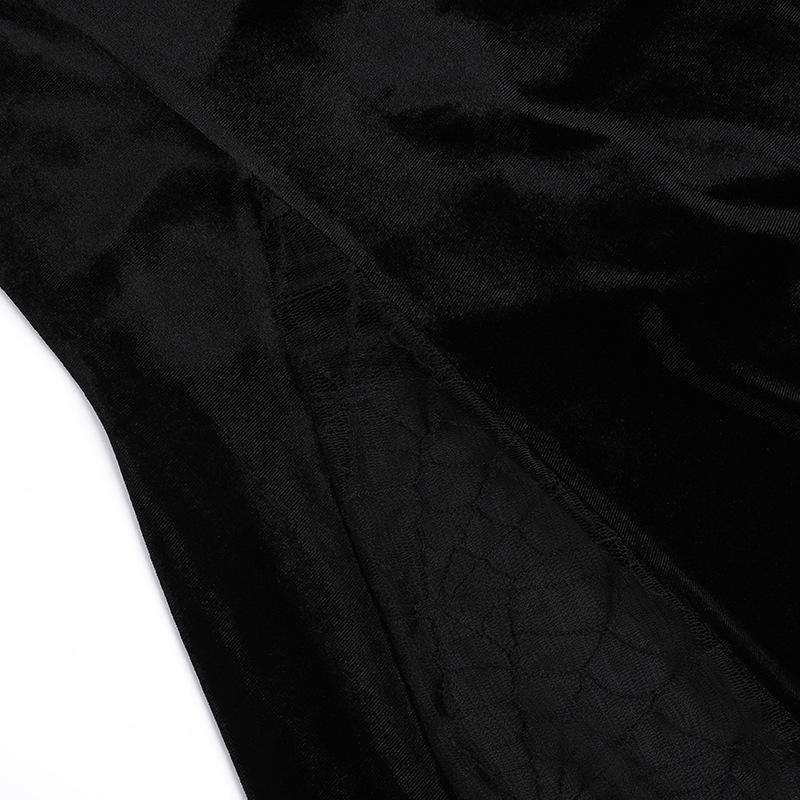 AltGoth Gothic Dark Halloween Velvet Dress Women Vintage Fairy Grunge Lace Patchwork Flare Sleeve High Waist Evening Party Dress