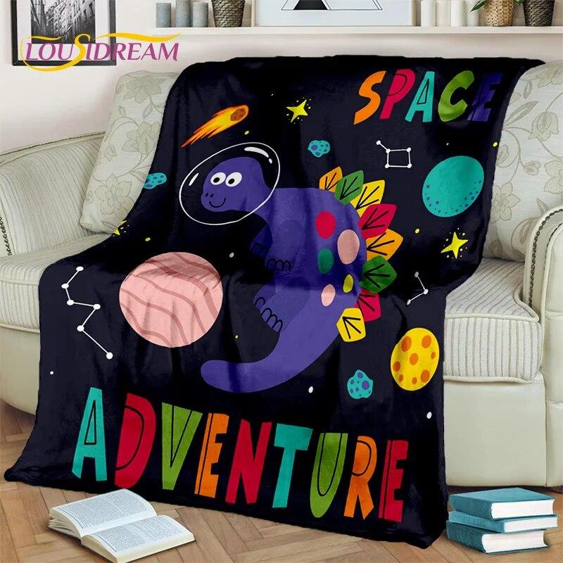 HD Cute Dino Cartoon 3D Dinosaur Space Children Blanket,soft Throw Blanket for Home Bedroom Bed Sofa Picnic Office Cover Blanket