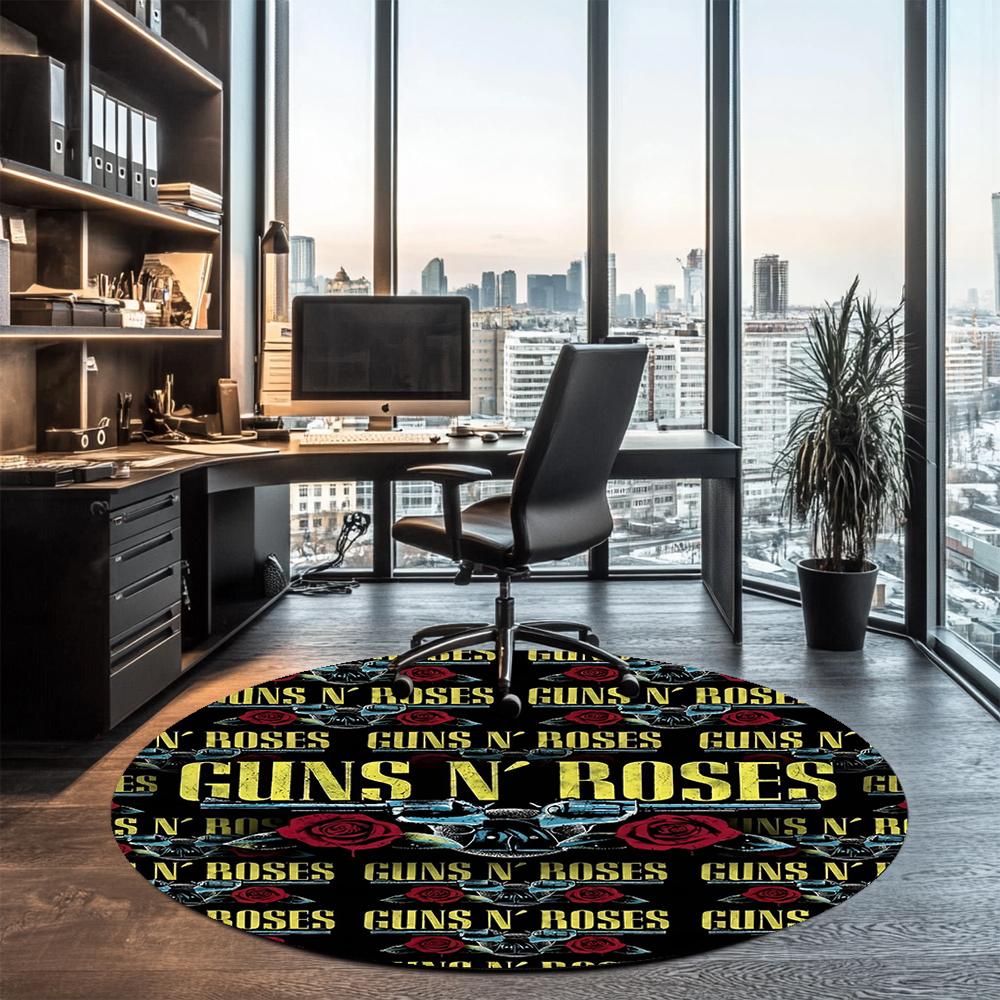 Guns N Roses Printed Round Rug Carpet Chair Rug Area Rug Entryway Doormats,for Office Chair Living Room Bedroom Kitchen Room.