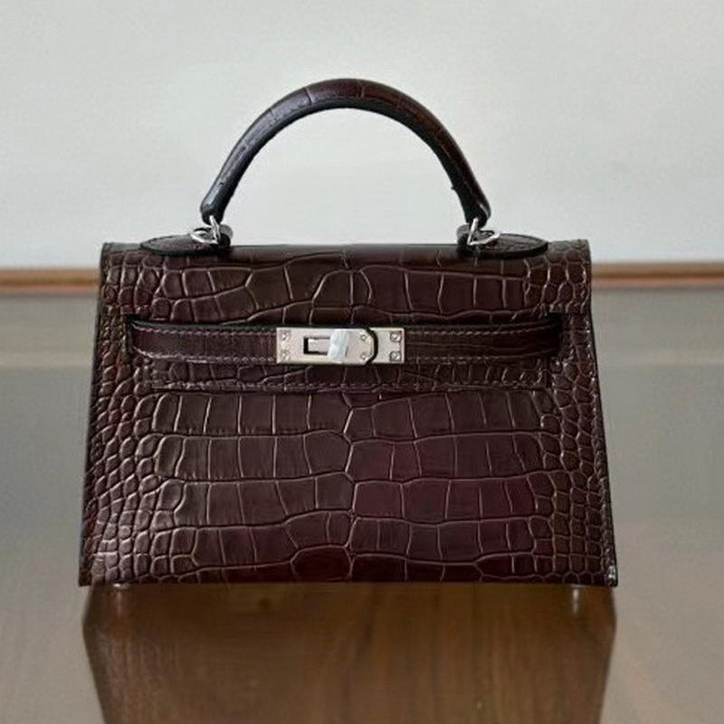 New Leather Handbag Bag, High-gloss Crocodile Pattern Second-generation Hand Carry Mini Shoulder Women's Bag