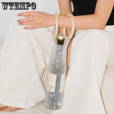 Shiny Zirconia Wine Tote Bag Portable Hollow Handwoven Mesh Storage Water Bottle Cup Holder Stylish Birthday Gift for Wine Lovers