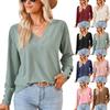 Women's Solid Color V-neck Jacquard Button Loose T-shirt Top, Autumn Winter New Casual Top for Cross-border Europe USA