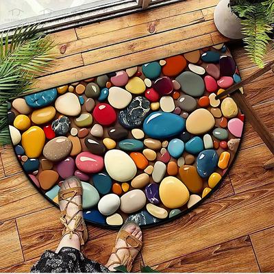 1Pcs Pebble Pattern Non-Slip Durable Polyester Semi Circle Welcome Doormat for Outdoor Patio Porch Kitchen Bathroom Entryway Floor Mat